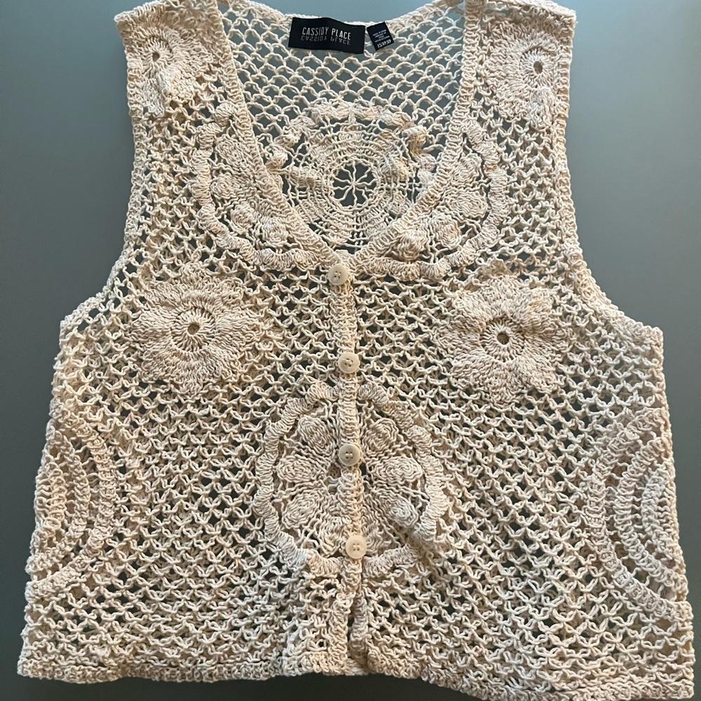 Elegant Cream Crochet Boho Vest
